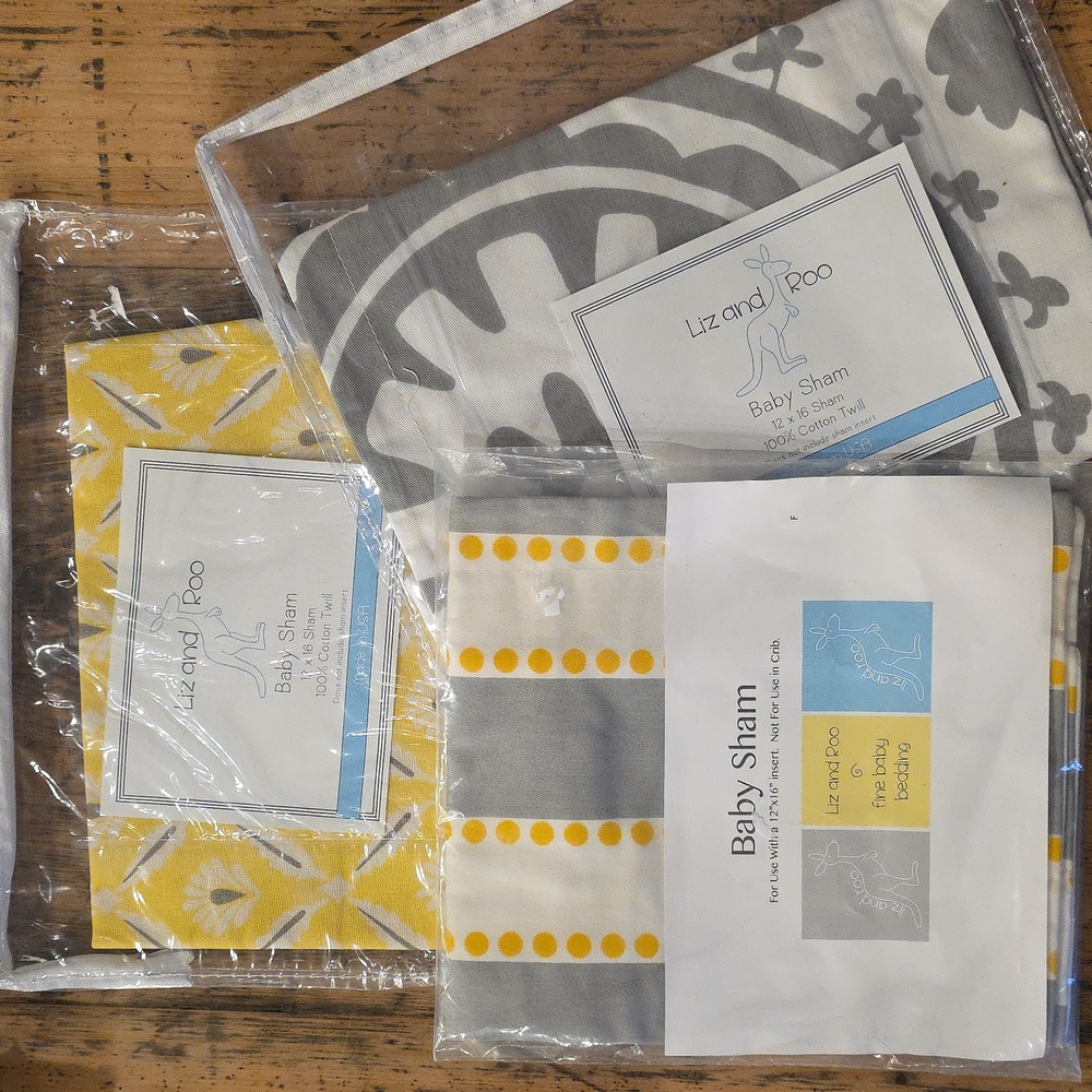 LIZ AND ROO‎ Yellow & Gray Coordinating Baby Shams-Lot Of 3
